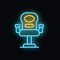 Neon sign showing an adjustable chair with armrests, perfect for representing a comfortable workspace