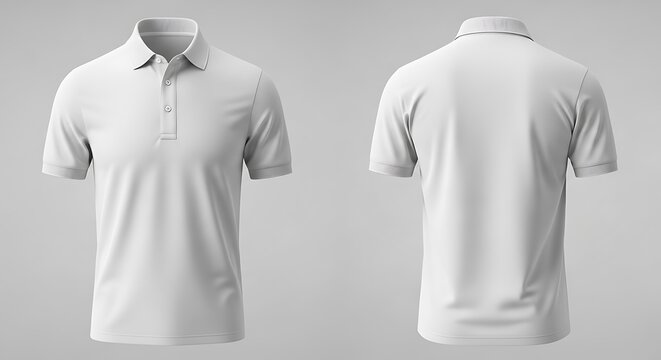 White Polo Shirt Mockup: Blank Front and Back View on Light Grey Background for Product Design.