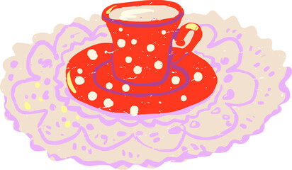 Textured Doodle Red Polka Dot Cup on Crocheted Napkin