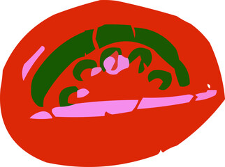 Obraz premium Simple Textured Doodle Isolated Single Tomato Slice