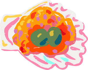 Simple Textured Doodle Isolated Stuffed Scallop Shell