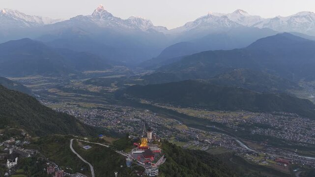 Aerial view of Sarangkot and mountains, Nepal.