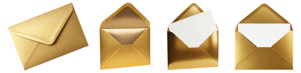 golden metallic envelopes isolated with copy space