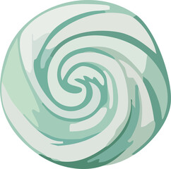 A mint-green round candy with a smooth swirling pattern in soft pastel shades.