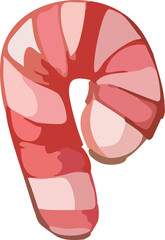 This image shows a stylized, cartoon-like illustration of a shrimp or prawn with segmented pink and red coloring.