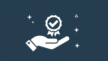 Quality Assurance Icon: A hand delicately presents a quality assurance icon, embodying reliability and commitment. The design showcases a check mark, representing excellence.
