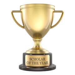 Scholar of the Year, golden trophy. 3d rendering