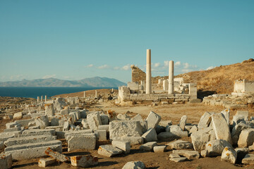 Ancient archaeological ruins of Delos island, Greece
