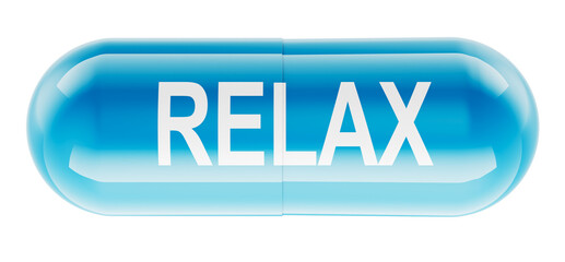 Relax, blue capsule pill. 3d rendering