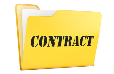 Contract, yellow folder with documents. 3d rendering