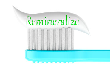 Remineralize toothpaste on toothbrush, 3d rendering