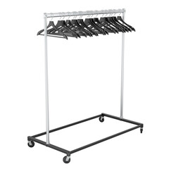Clothing rack with black hangers, 3d rendering