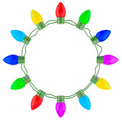 Colorful Christmas lights wreath, 3d rendering