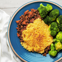 Oven-Baked Lentil and Potato Pie with Green Vegetables