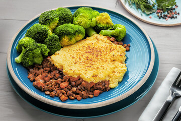 Oven-Baked Lentil and Potato Pie with Green Vegetables