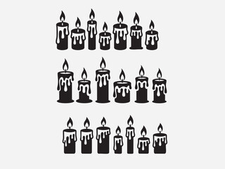 Fototapeta premium Stylized black candle silhouettes with melting wax and flame Vector