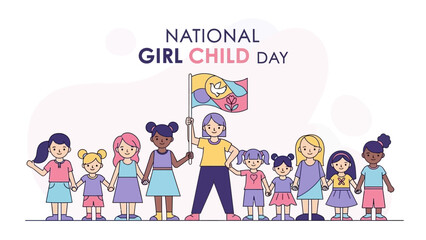 Celebrate National Girl Child Day with diverse girls holding hands for unity and empowerment, promoting diversity and equality in educational and social campaigns, inspiring futures