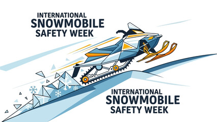 Promote winter safety with vibrant snowmobile illustration for International Snowmobile Safety Week events and campaigns, highlighting responsible riding and awareness