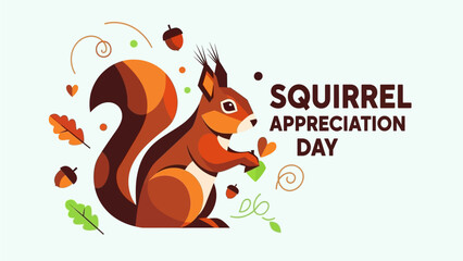 Celebrate Squirrel Appreciation Day with this adorable, colorful design, perfect for greeting cards, educational materials, and social media posts promoting wildlife awareness