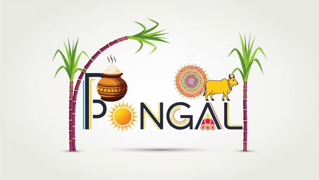 Celebrate Pongal festival with vibrant cultural decorations and traditional symbols for a joyful harvest season, promoting prosperity and good fortune with colorful graphics