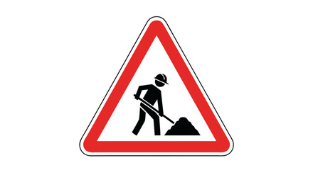 Roadworks sign with construction worker and machinery on site indicating safety measures. This roadworks sign symbolizes caution and awareness for drivers around construction areas.