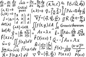 A board (or sheet) with notes written rather chaotically from a lecture on vector analysis and mathematical physics