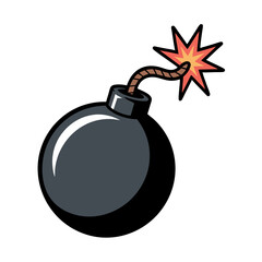 Cartoon bomb with a burning fuse and explosive spark  