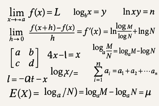 a densely filled page with numerous mathematical formulas written by hand. The formulas belong to various sections of mathematics.