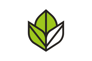 Fototapeta premium Abstract green leaf logo design with clean lines and white background