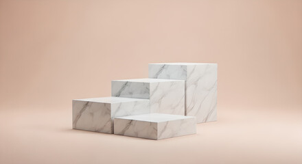 Marble Product Display Pedestal Steps Beige Background Copy Space
