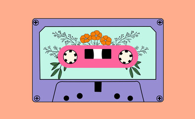 Retro Audio Cassette with Floral Design, nostalgic 90s aesthetic