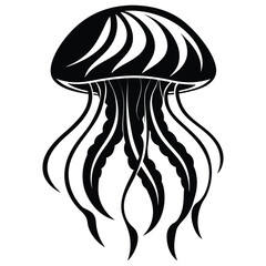Striking monochrome jellyfish floats gracefully, its tentacle silhouette creating a mesmerizing oceanthemed effect
