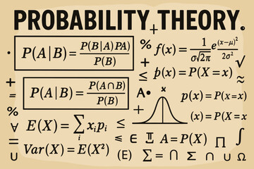 A fun and compact cheat sheet covering the basics of probability theory (Bayes, normal distribution, expectation, variance).