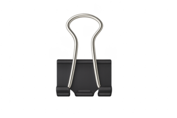 Black metal binder clip holding paper office supplies