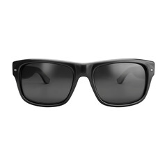 Sleek black sunglasses showcasing a modern design with reflective lenses, perfect for fashion-forward individuals and sun protection on transparent background