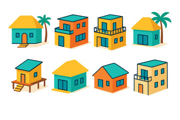 Fototapeta premium Tropical style colorful houses illustration for design projects and decor