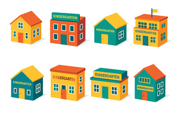 Fototapeta premium Colorful kindergarten buildings collection for educational and design projects