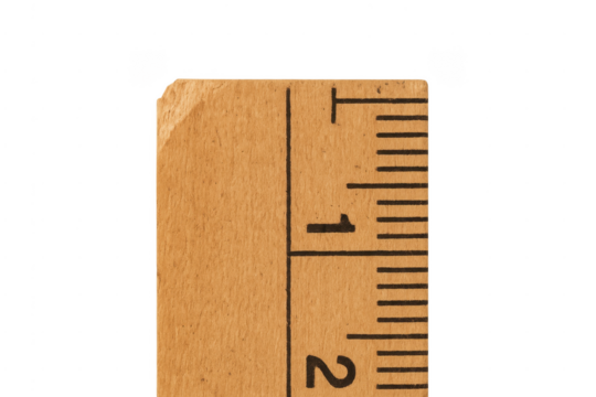 Vintage wooden ruler showing measurement on transparent background