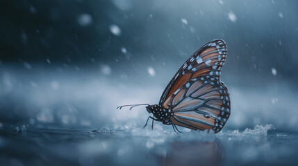 Blizzard forming delicate butterfly shapes fluttering through icy air