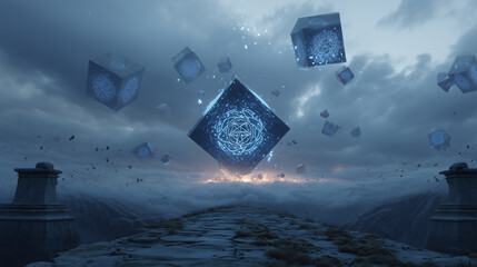 Blizzard creating shifting geometric shapes and mystical symbols in mid-air