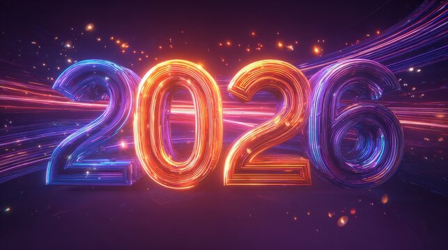 Glowing digital numbers illuminate the future date against a dark, futuristic background