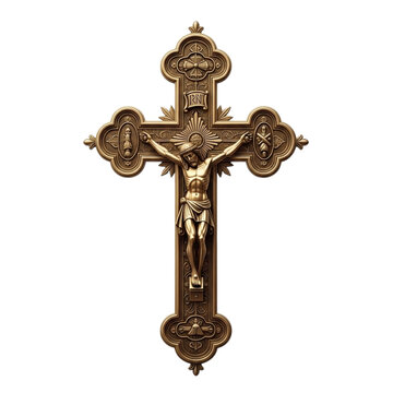 Ornate golden crucifix with jesus christ against black background