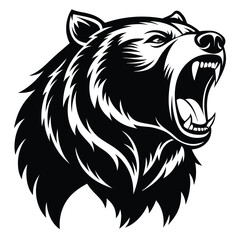 Aggressive bear growls with sharp teeth showing in this bold monochrome rendering