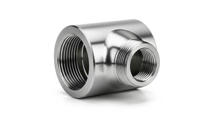 Stainless steel pipe fitting close-up.