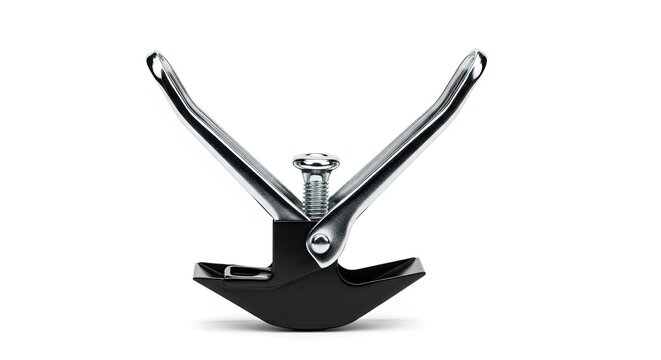 Chrome and black metal nutcracker on white background.