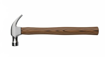 Classic hammer with a wooden handle on a white background.