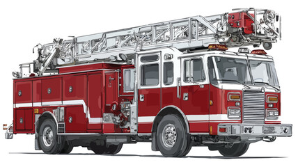 Professional Fire Truck with Ladder Vector Drawing for Emergency Services