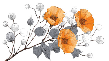 Elegant Orange Flower Vector Drawing with Detailed Outline for Design Projects