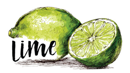 Vibrant Lime Drawing with Lime Word Vector Illustration