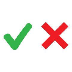 Obraz premium Green check mark and red cross symbols on white background